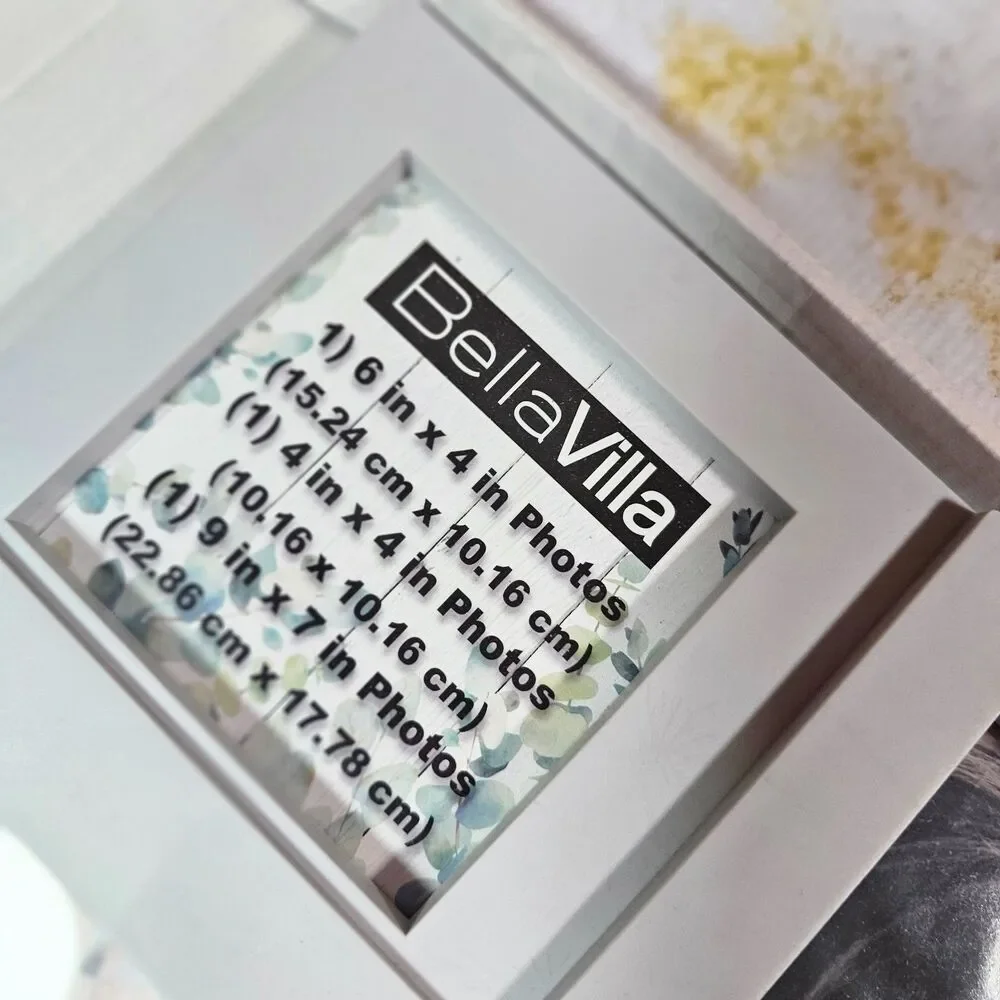 Bella Villa White Collage Picture Frame Shelf w/ 3 Hooks Holds 3 Photos NEW